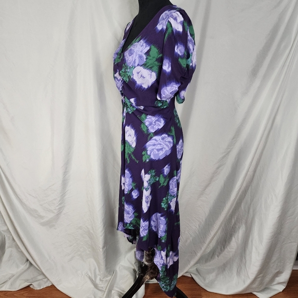 A NEW DAY Size Medium Purple Floral Recycled Polyester Hi-Low Ruched V-neck Maxi - Picture 2 of 16